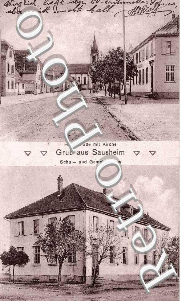 Hauptstrasse mit Kirche  -Schul und Gemeindehaus