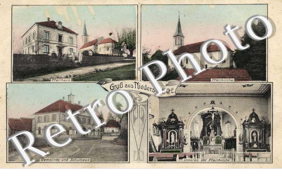 inneres der pfarrkirche, gemeinde und schulhaus, pfarrhaus