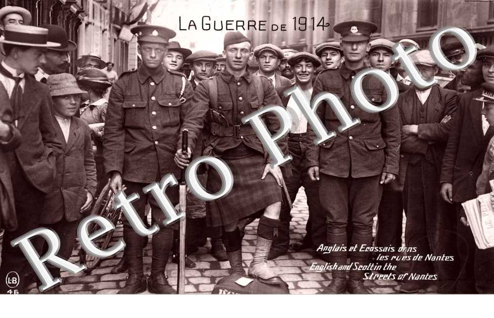 la guerre de 1914, anglais et ecossais dans les rues de nantes (photo)