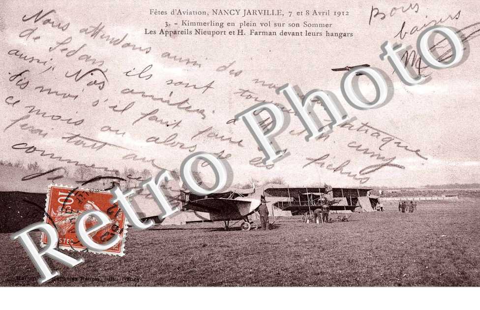 fetes d'aviation 7 et 8 avril 1912 - Kimmerling sur son Sommer - avions Nieuport et H. Farman