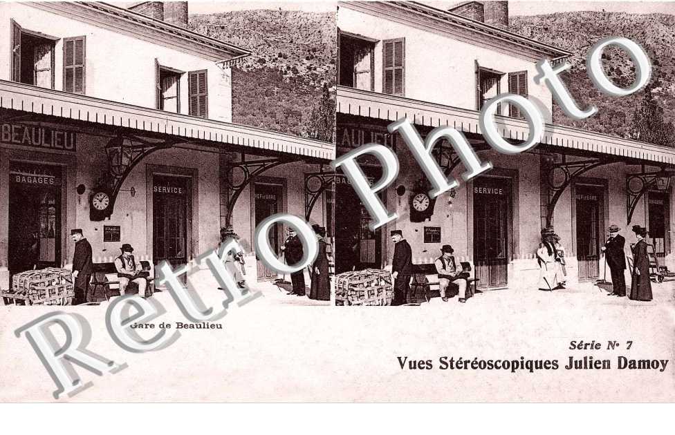 Vue strereoscopique Julien Damoy gare de Beaulieu