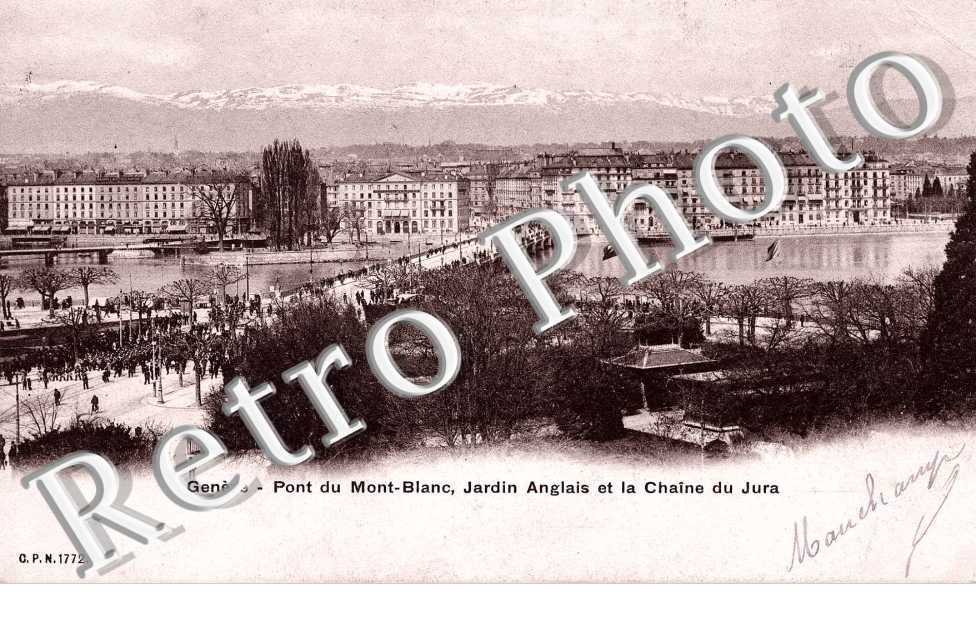 Pont du Mont Blanc, Jardin anglais et Chaine du Jura.