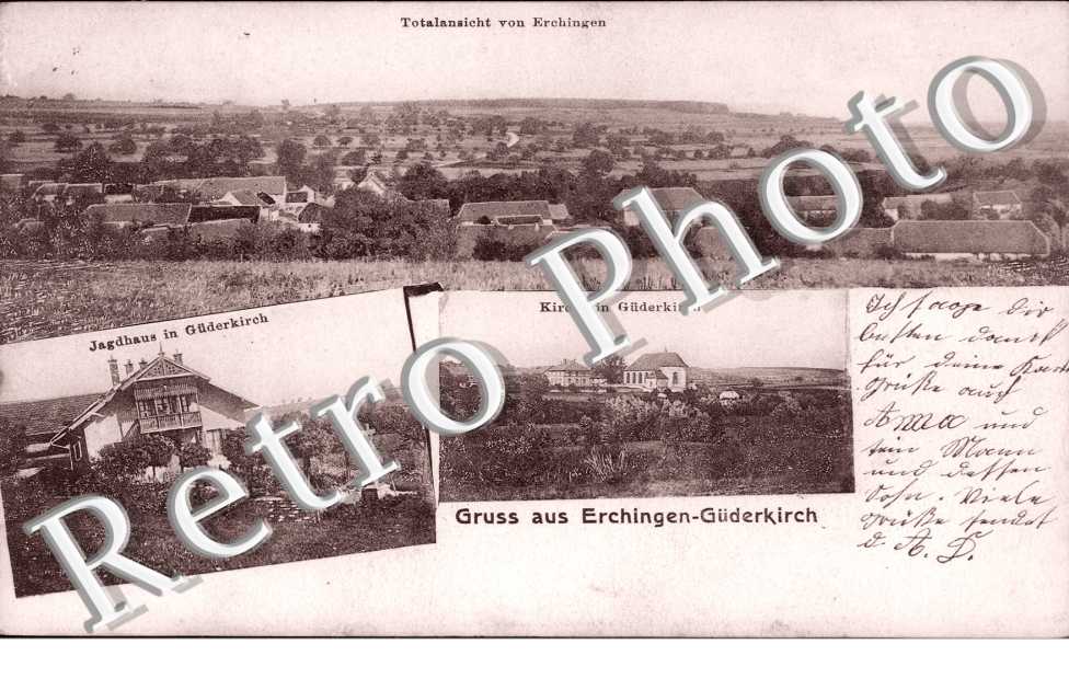Kirche in Guderkirch, Totalansicht von Erchingen, Jagdhaus in Guderkirch
