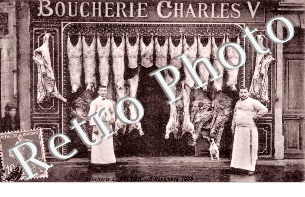 Faubourg des Trois Maisons. Boucherie Charles V Boucherie L. Peltier 15 novembre 1908