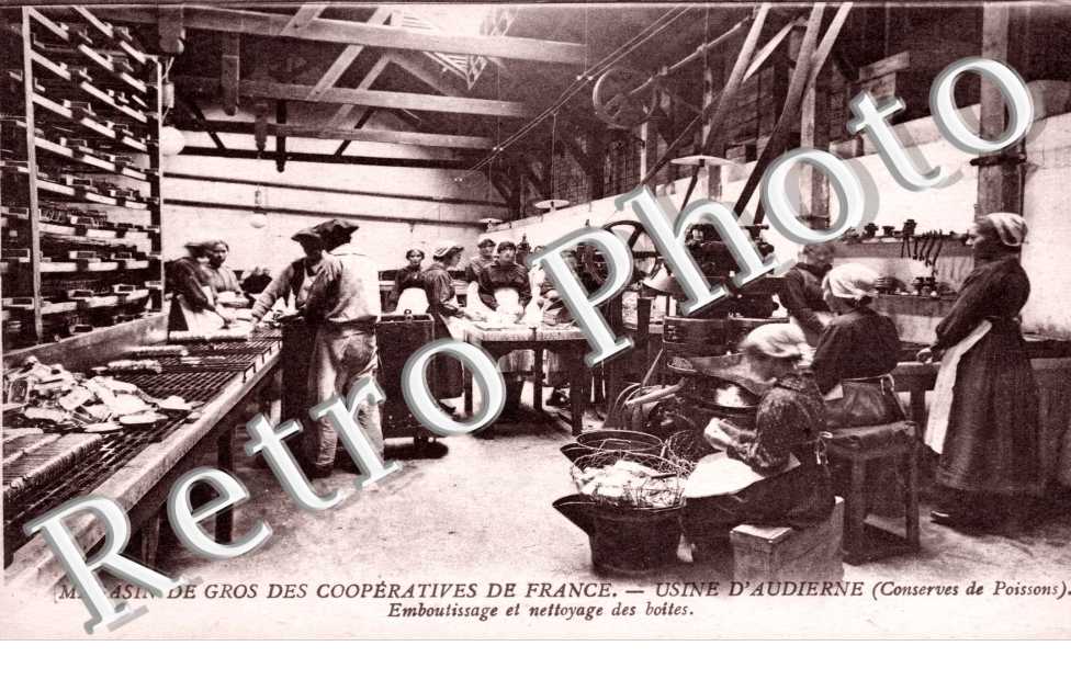 magasin de gros des cooperatives de France Conserves de poissons Emboutissage et nettoyage des boites