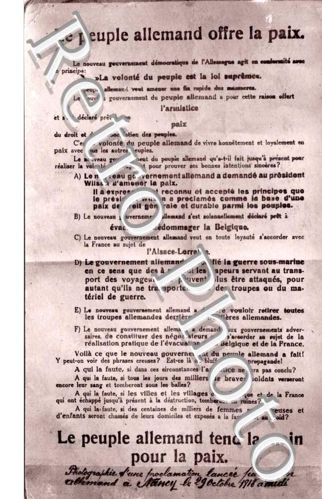 le peuple allemand offre la paix
