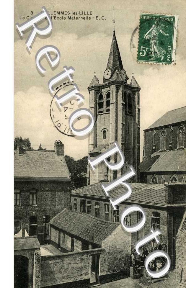 HELLEMMES  - Le clocher et l'ecole maternelle