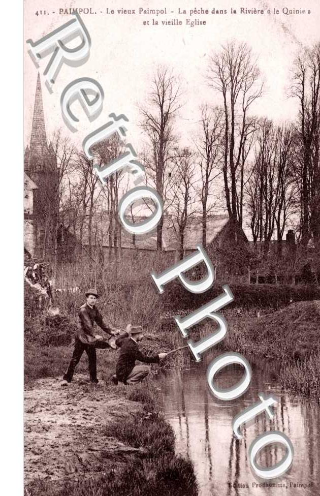 La Peche dans la Riviere le Quinie et la Vieille Eglise