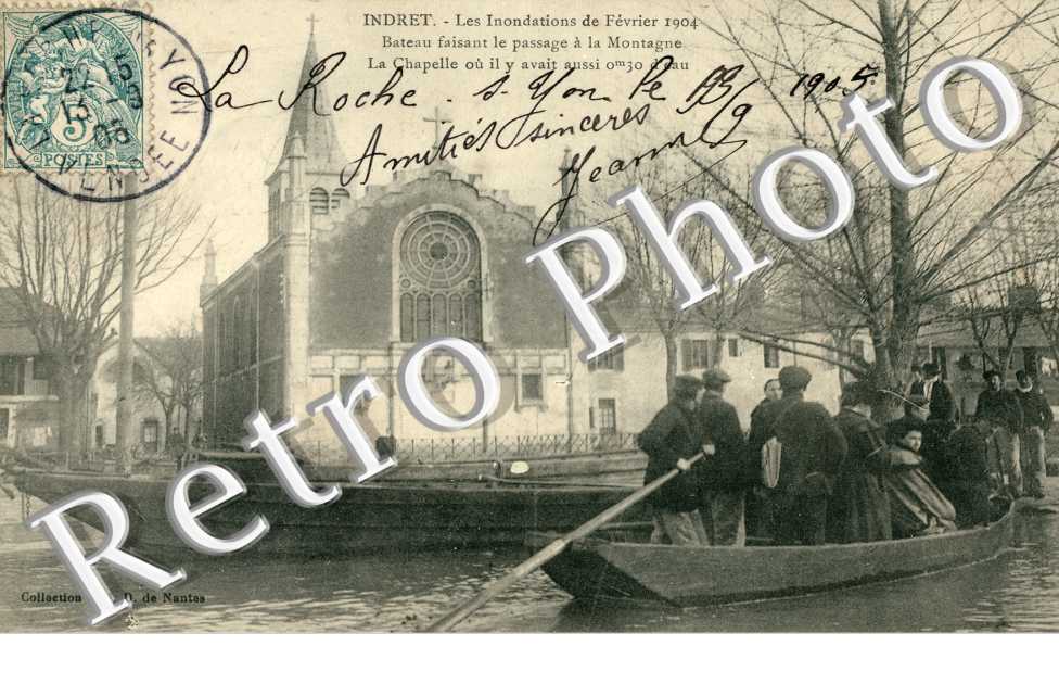 les inondations de fevrier 1904, bateau faisant le passage a la montagne, la chapelle ou il y avait aussi 0m30