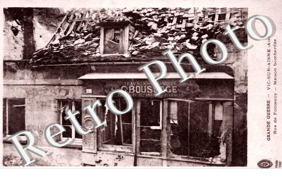 rue de Fontenoy en ruines Magasin C. Boussage Location Reparation de Cycles et Motocycles