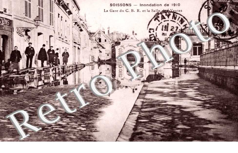 Inondation 1910 La gare du CBR et la salle des ventes