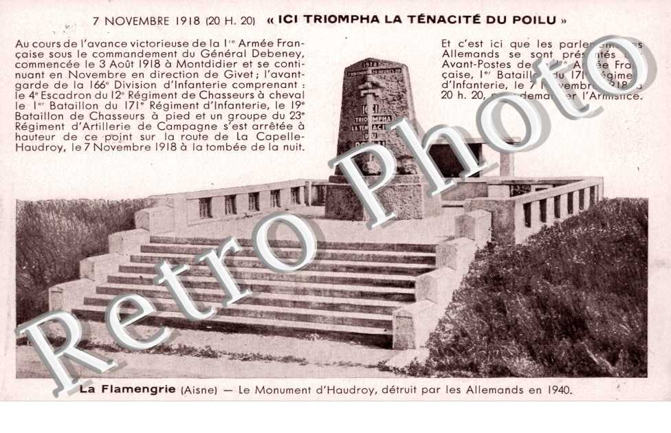 le monument d&#039;Haudroy  detruit par les allemands en 1940