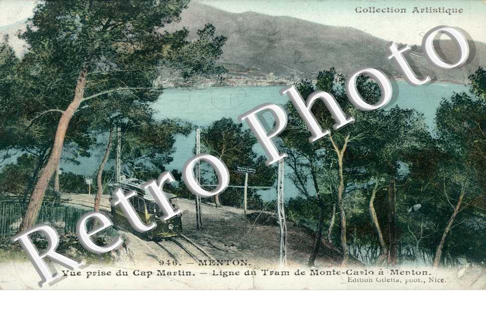 Vue prise du Cap Martin, Ligne de Tram de Monte-Carlo a Menton