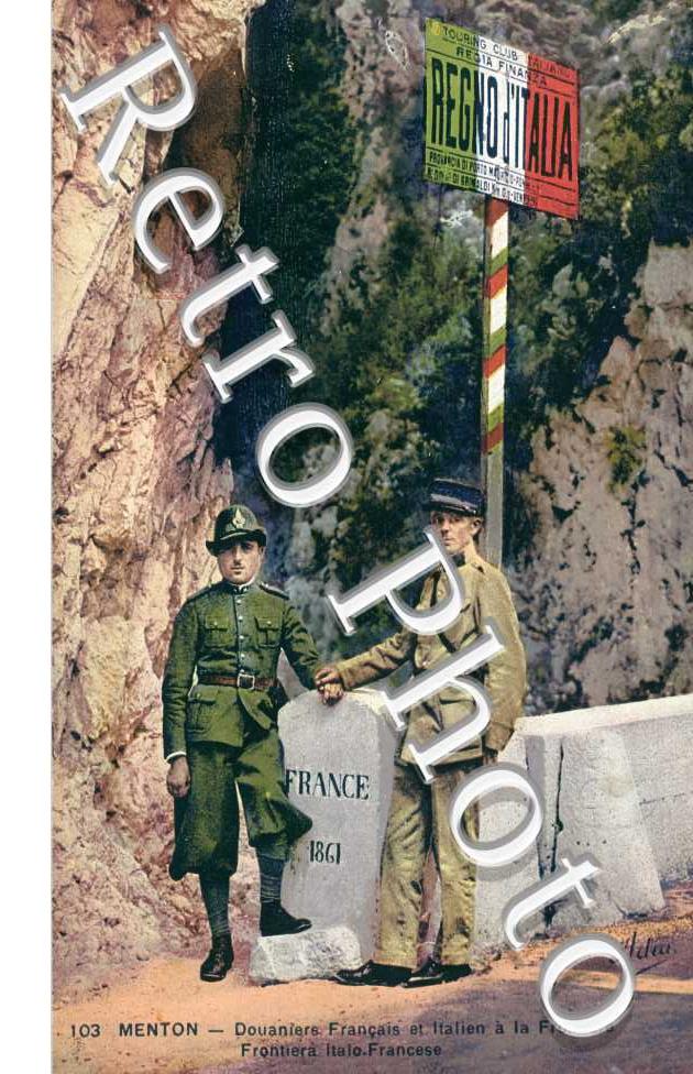 douaniers francais et italiens (carte colorisee)