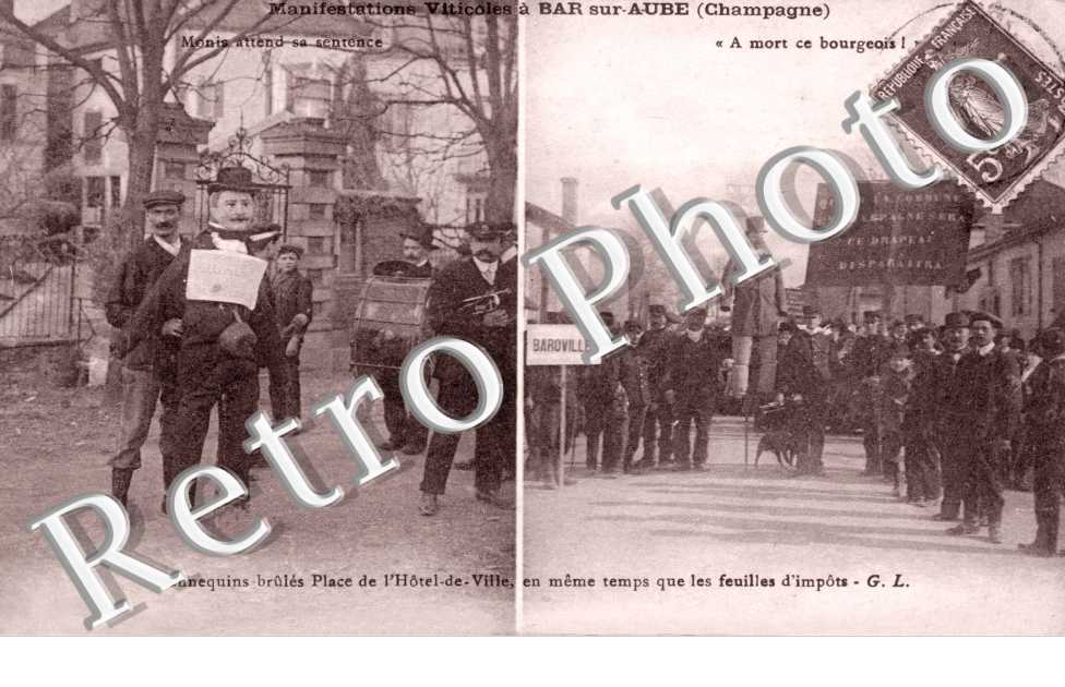 Manifestations des vignerons le 19 mars 1911, Mannequins brules Place de l'Hotel de Ville