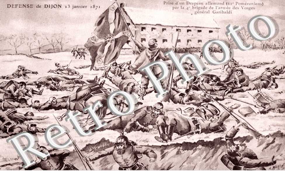 Defense de Dijon 23 janvier 1871 - prise d'un drapeau allemand - carte style dessin
