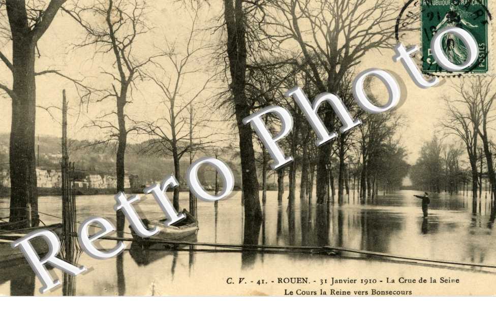 31 janvier 1910 - la crue de la Seine - le cour la Reine vers Bonsecours