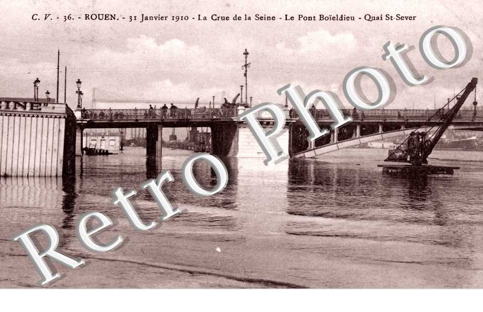 31 janvier 1910 - la crue de la Seine - le pont Boieldieu - Quai Saint-Sever