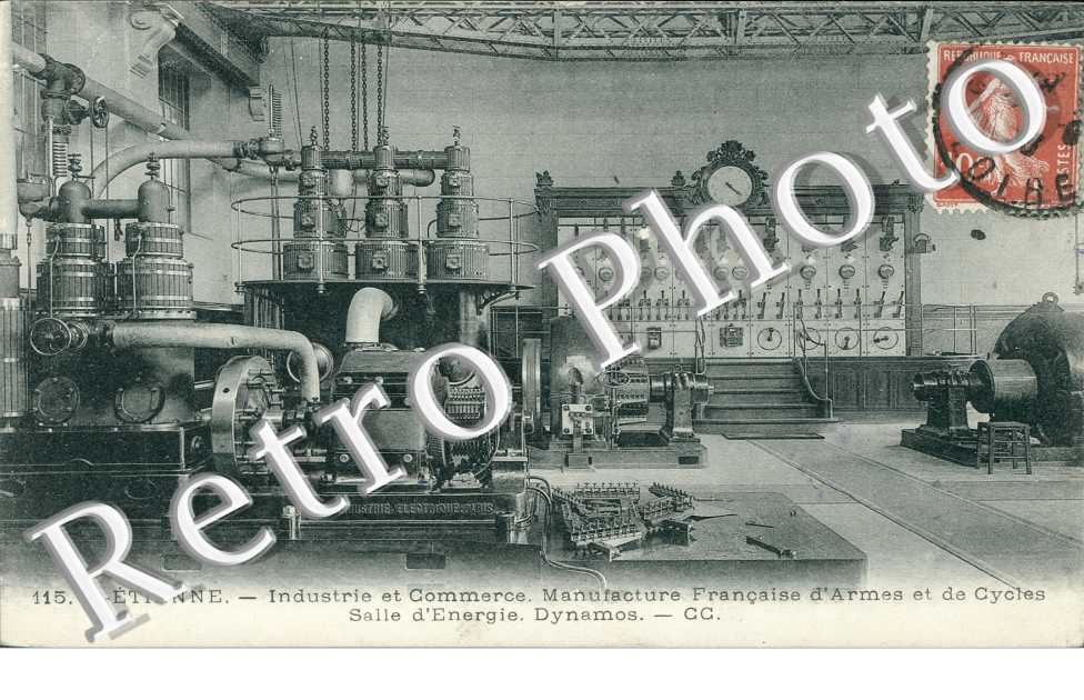industrie et commerce, manufacture francaise d&#039;armes et de cycles, salle d&#039;energie, dynamos