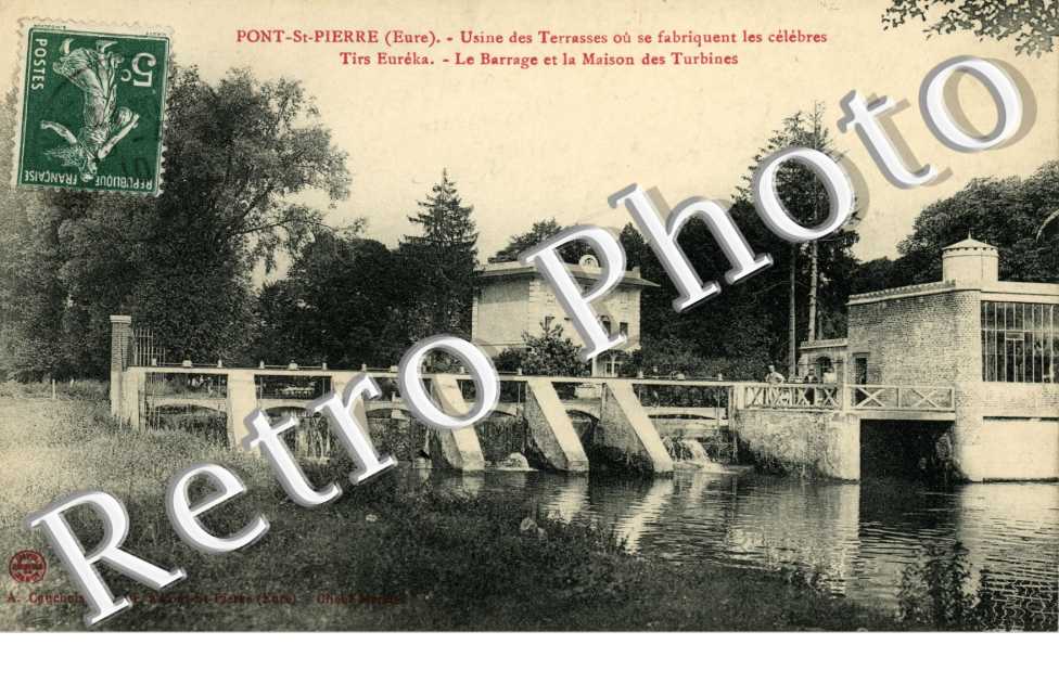 usine des terrasses ou se fabriquent les celebres Tirs eureka. le barrage et la maison des turbines