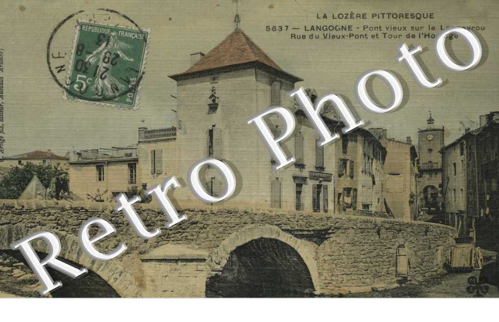 Pont vieux sur le Langouyrou - rue du vieux pont et tour de l&#039;horloge (carte toilee couleur)
