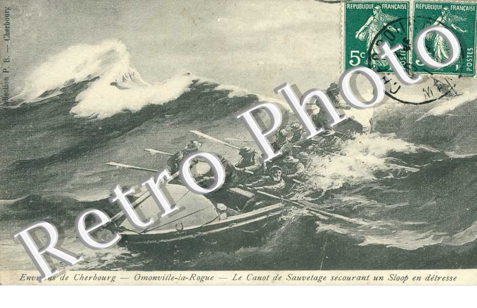 le canot de sauvetage secourant un sloop en detresse