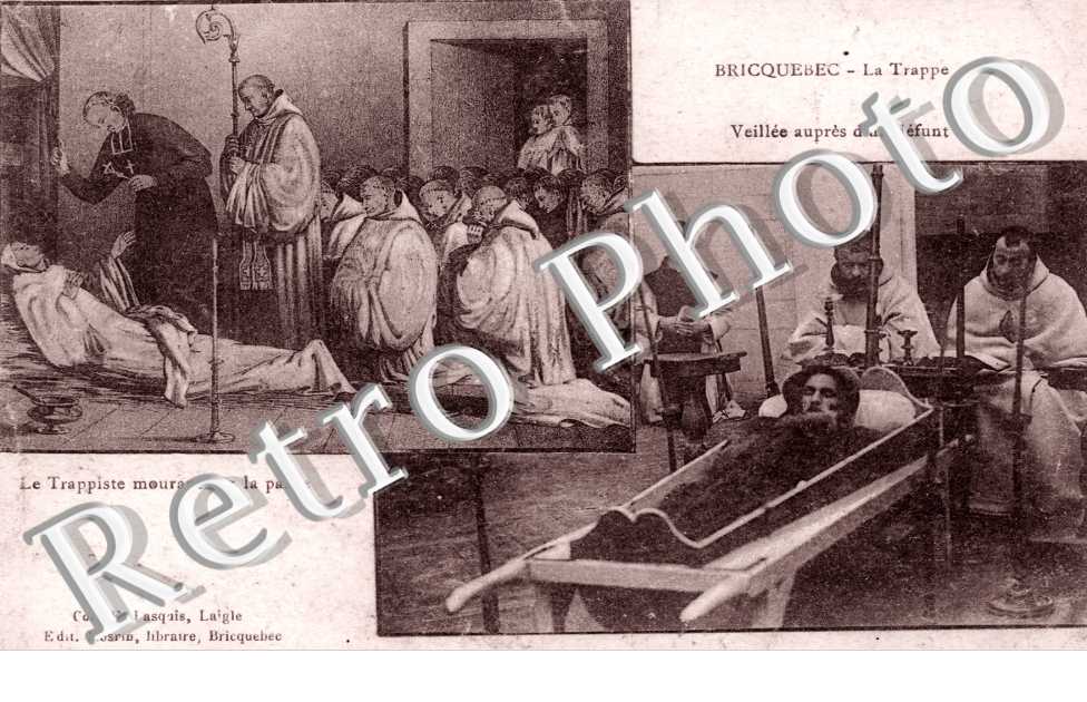 la Trappe, le trappiste mourant sur la paille, veillee aupres d&#039;un defunt