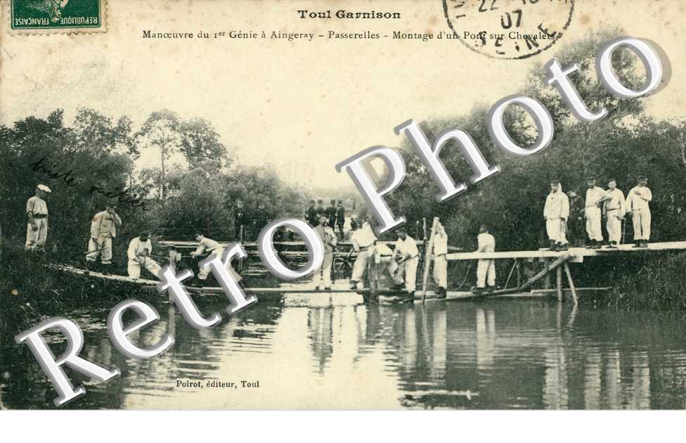 manoeuvre du 1er genie - passerelles - montage d'un pont sur chevalet
