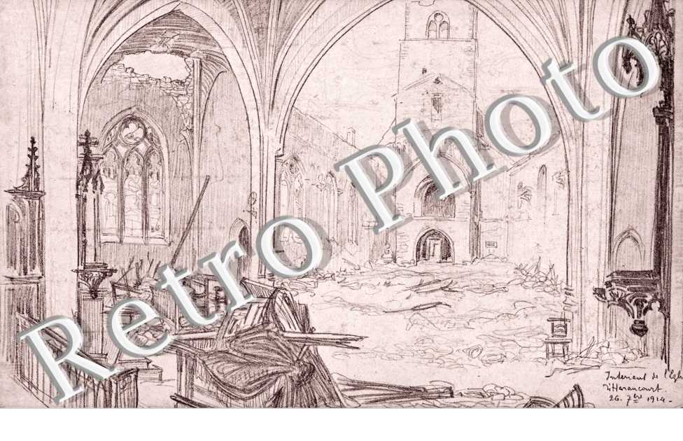 Interieur de l'eglise en ruines - Dessin