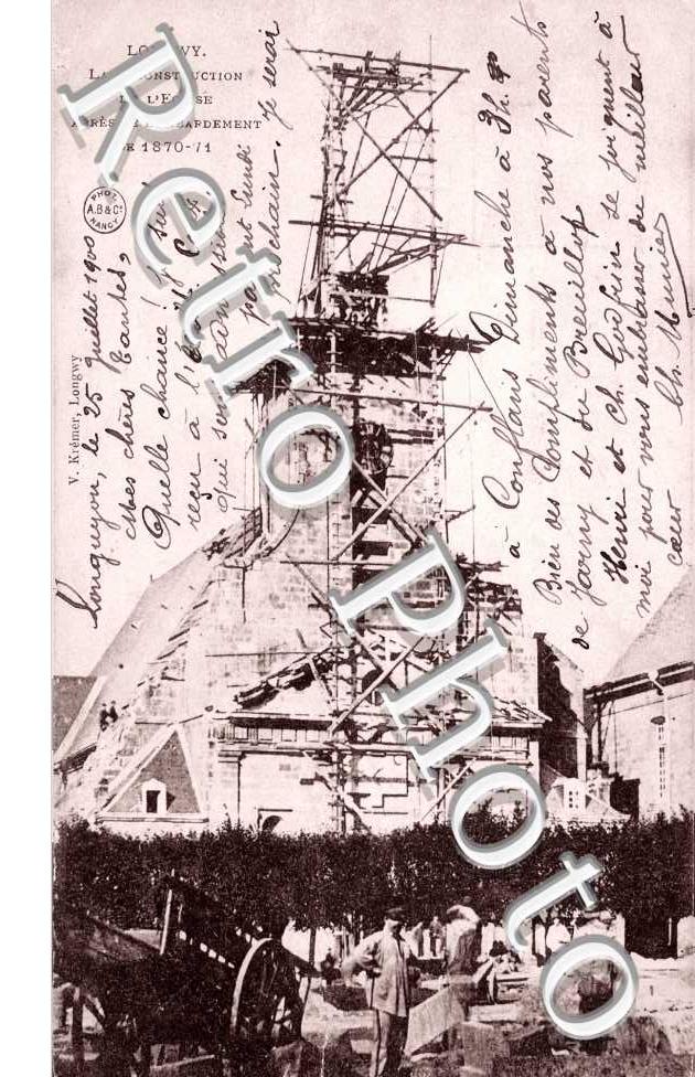 la reconstruction de l'eglise apres le bombardement de 1870-71