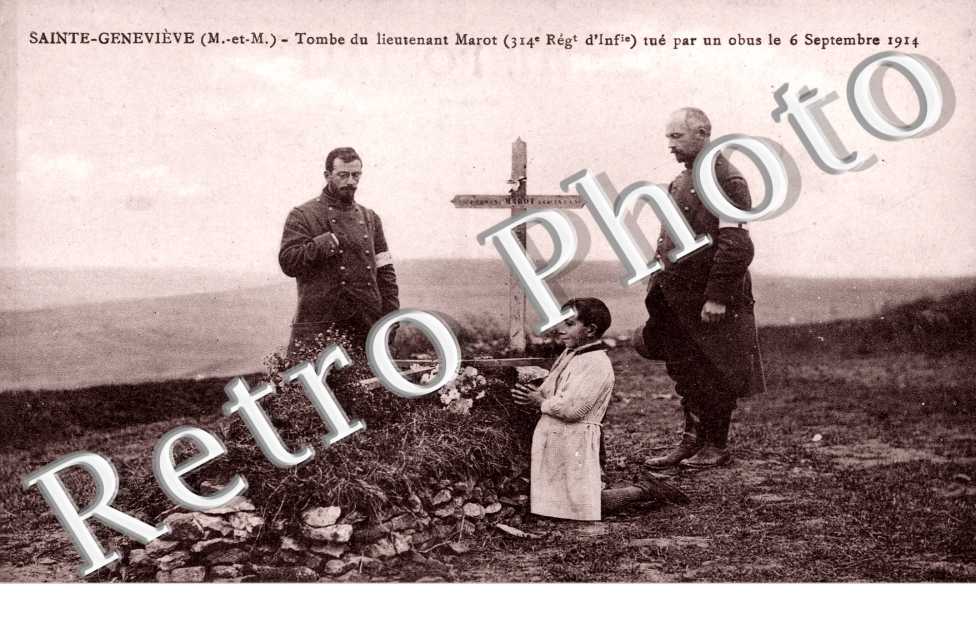 Tombe du lieutenant Marot tue par un obus le 6