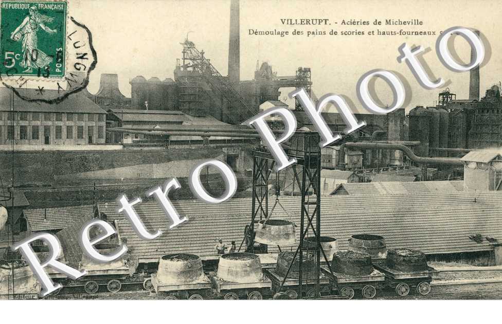acieries de Micheville. Démoulage des pains de scories et hauts-fourneaux 5 et 6