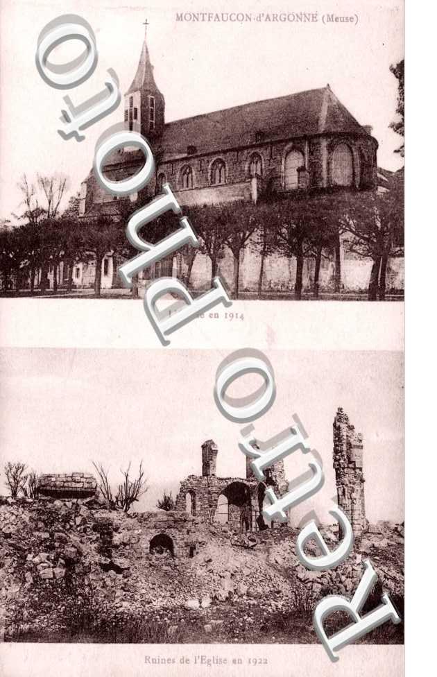 eglise en 1914 et ruines de 1923