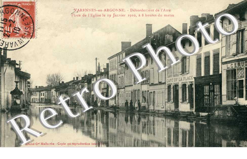 Débordement de l'Aire, Place de l'Eglise le 19 Janvier 1910