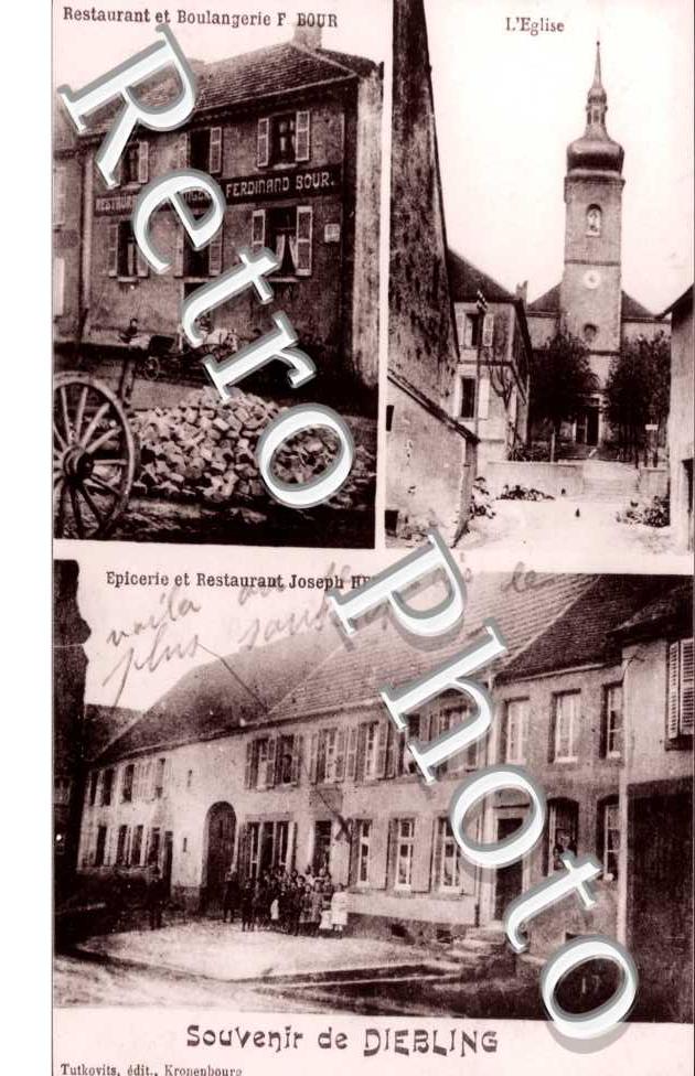 Restaurant F Bour, restaurant J Hen, eglise