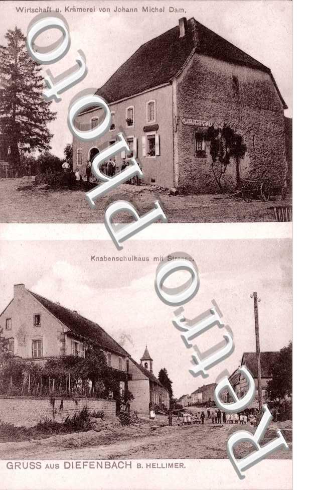 Wirtschaft und Kramerei, Knabenschulhaus mit Strasse