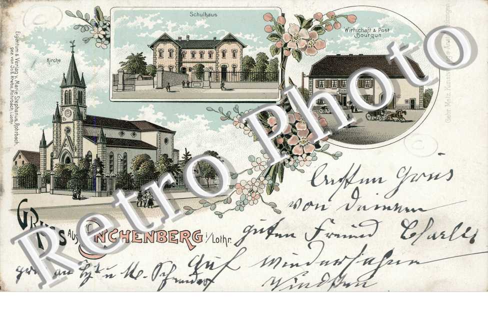 Schulhaus, Wirtschaft und Post Bourgun, Kirche