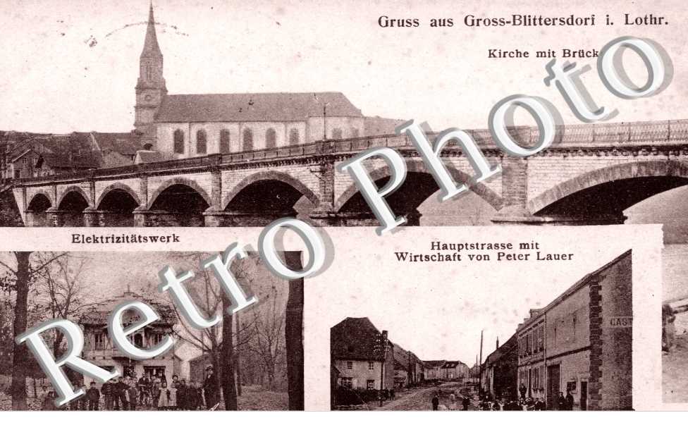 Elektrizitatswerk, Haupstrasse mit Wirtschaft von Peter Lauer, Kirche mit Brucke