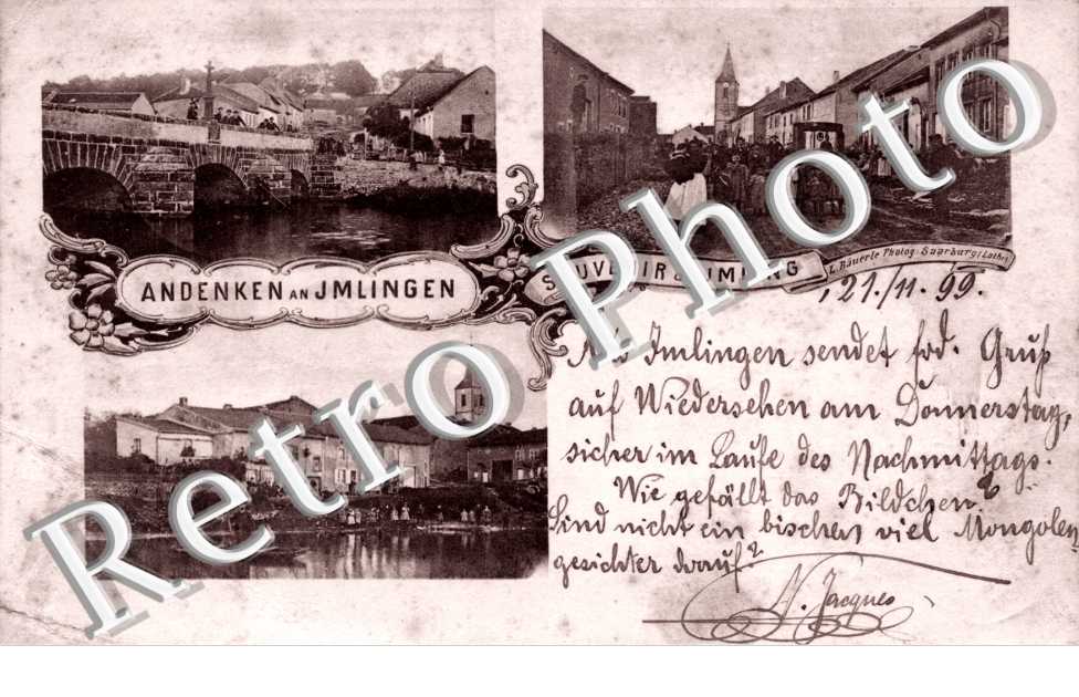 souvenir  L. Bauerle Photog Saarburg (cachet Imling 1899)