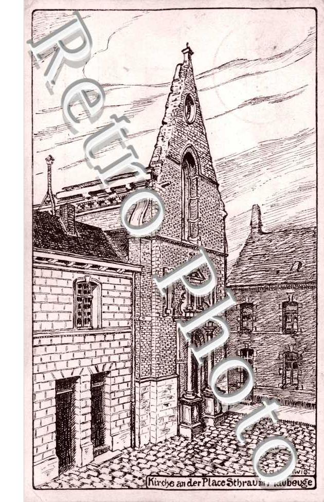 Kirche an der Place Sthraum in Maubeuge  -  Dessin realise par un militaire allemand en 1916
