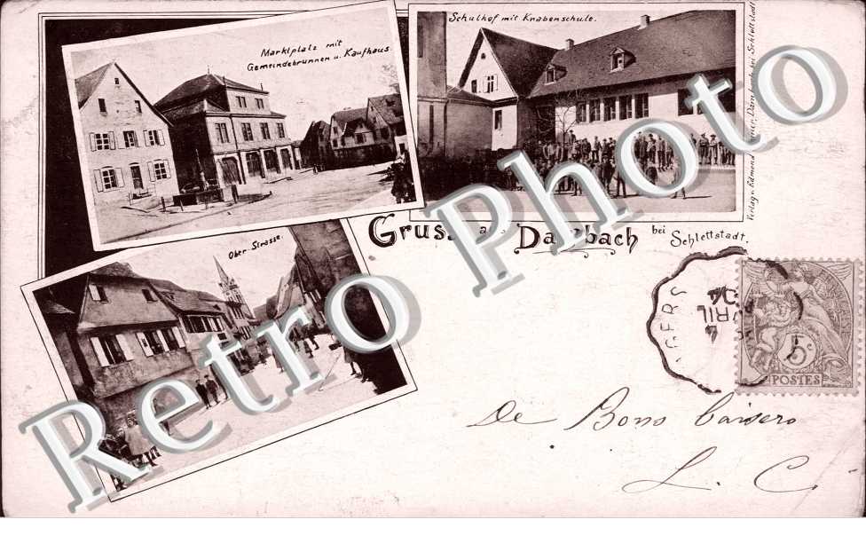 Ober-Strasse, Schulhaus mit Knabenschule, Maktplatz mit Gemeindebrunnen und Kaufhaus
