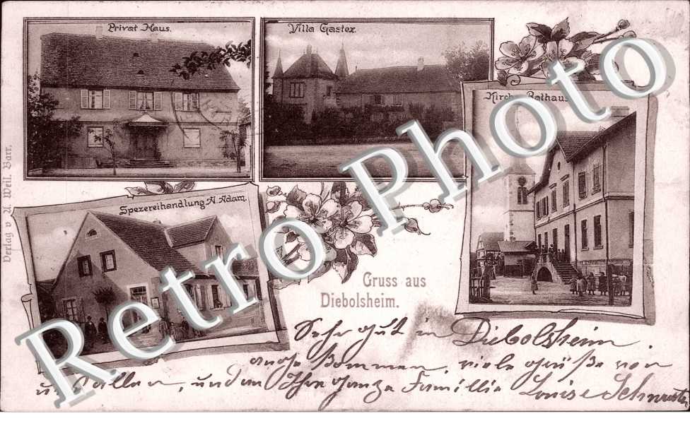 Kirche und Rathaus, Privat-Haus, Spezereihandlung A. Adam