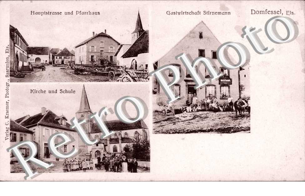 Haupstrasse und Pfarrhaus, Kirche und Schule, Gastwirtschaft Stirnemann
