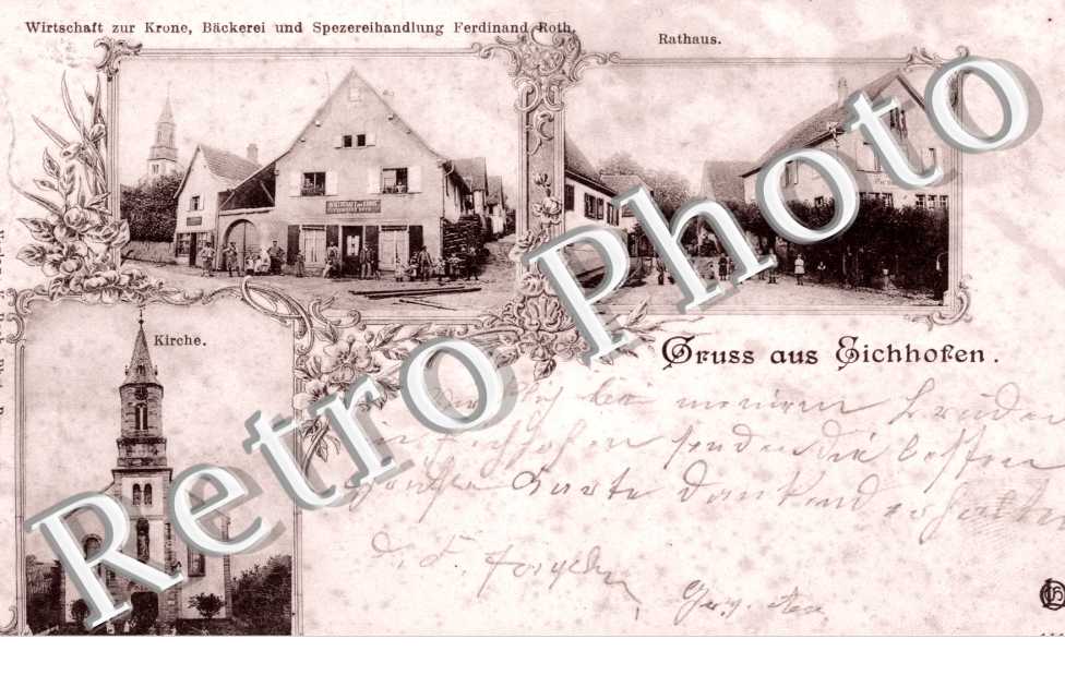 rathaus, kirche, wirtschaft zur Krone, Backerei und Spezereihandlung Ferdinad Roth