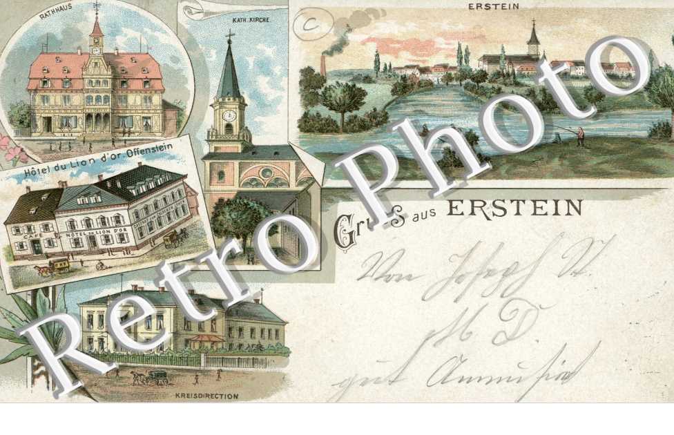 Gruss aus Erstein Hotel du Lion d&#039;Or Offenstein Kreisdirection Rathaus Kath. Kirche