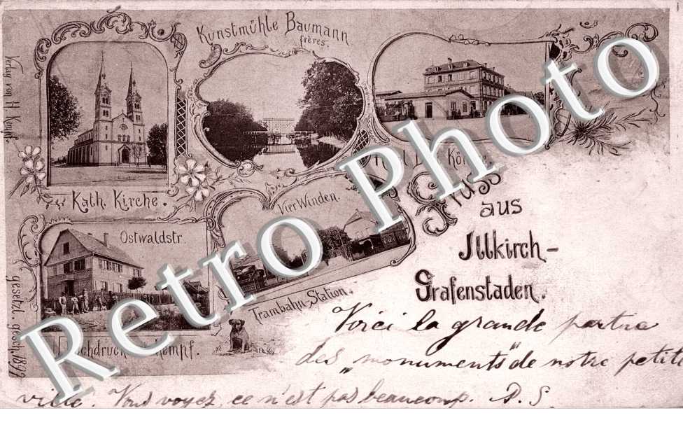 Kunsrmuhle Baumann freres Kath. Kirche Buchdruckerei Kempf Ostwaldstr. Vierwinden Trambahn Station  Hotel Drei Konige