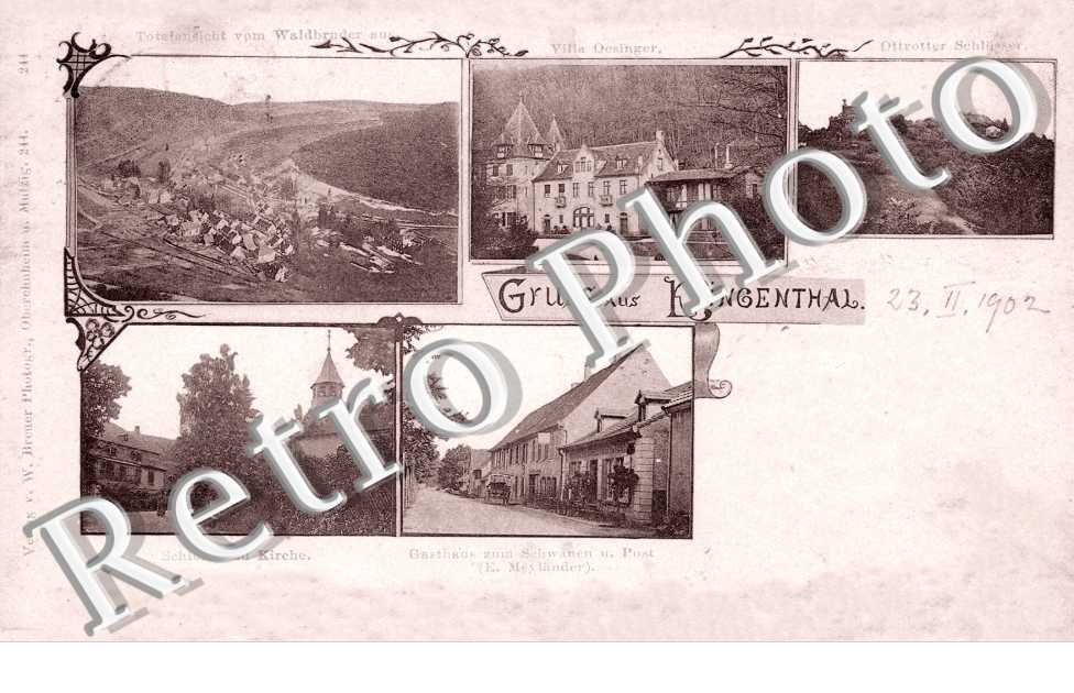 Totalansicht, Schloss und Kirche, Villa Oesinger, Gasthaus zum Schwanen und Post