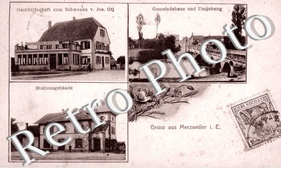 Stationsgebaude, Gemeindehaus und Umgebung, Gastwirtschaft zum Schwanen v. Jos. Ott