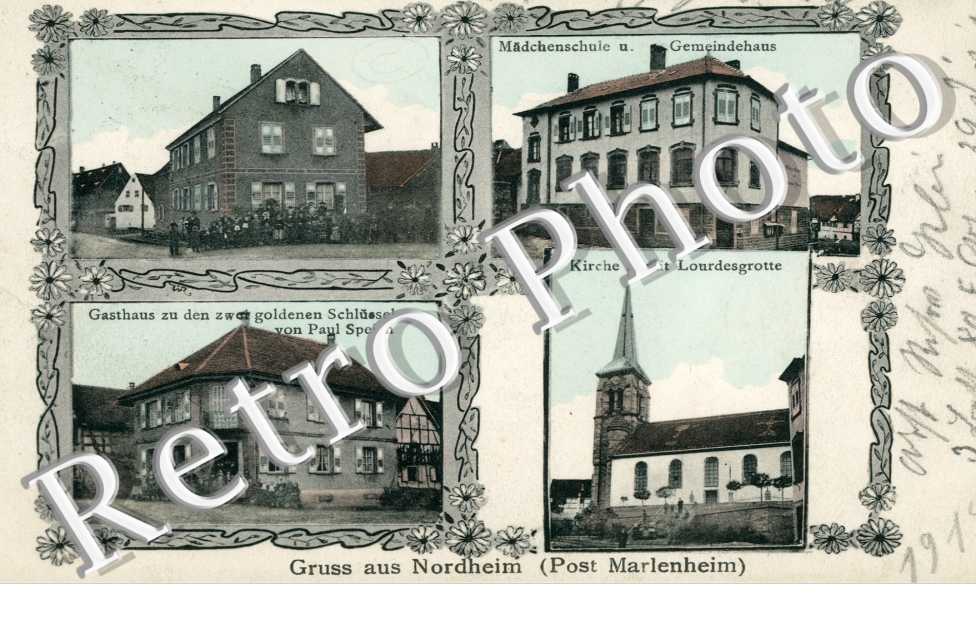 Kirche mit Lourdesgrotte, Gasthaus zu den zwei goldenen Schlusel von Paul Speich