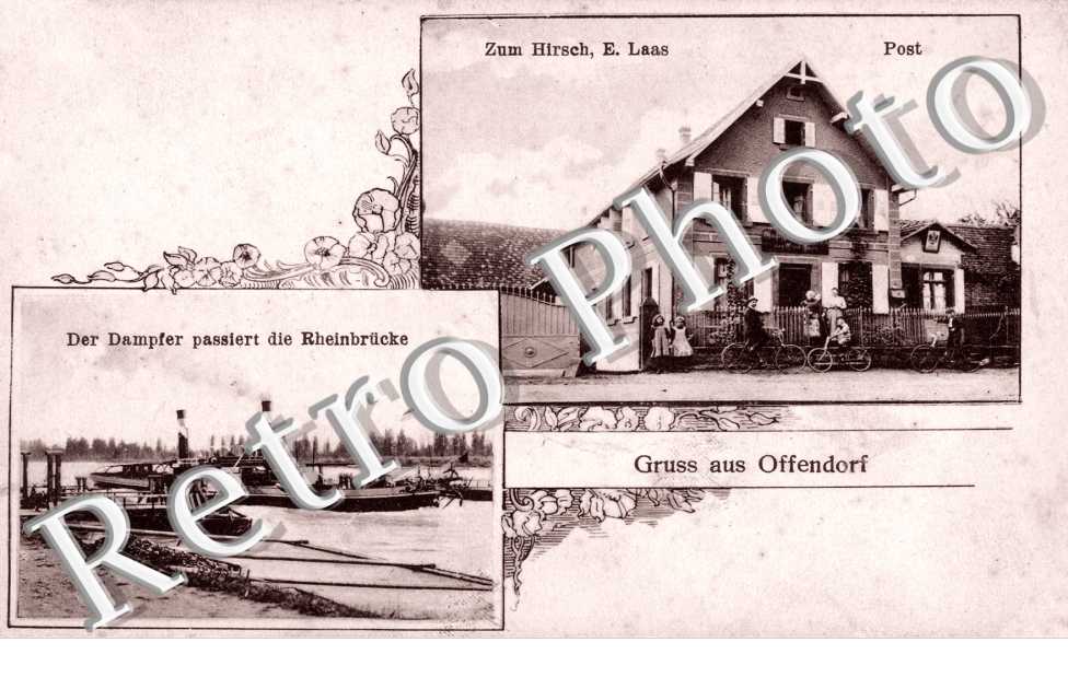 Der Dampfer passiert die Rheinbrucke - zum Hirsch E. Laas Post